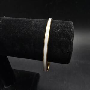 Monet Thin White Enamel Bangle Bracelet Gold Tone Vintage Costume Jewelry